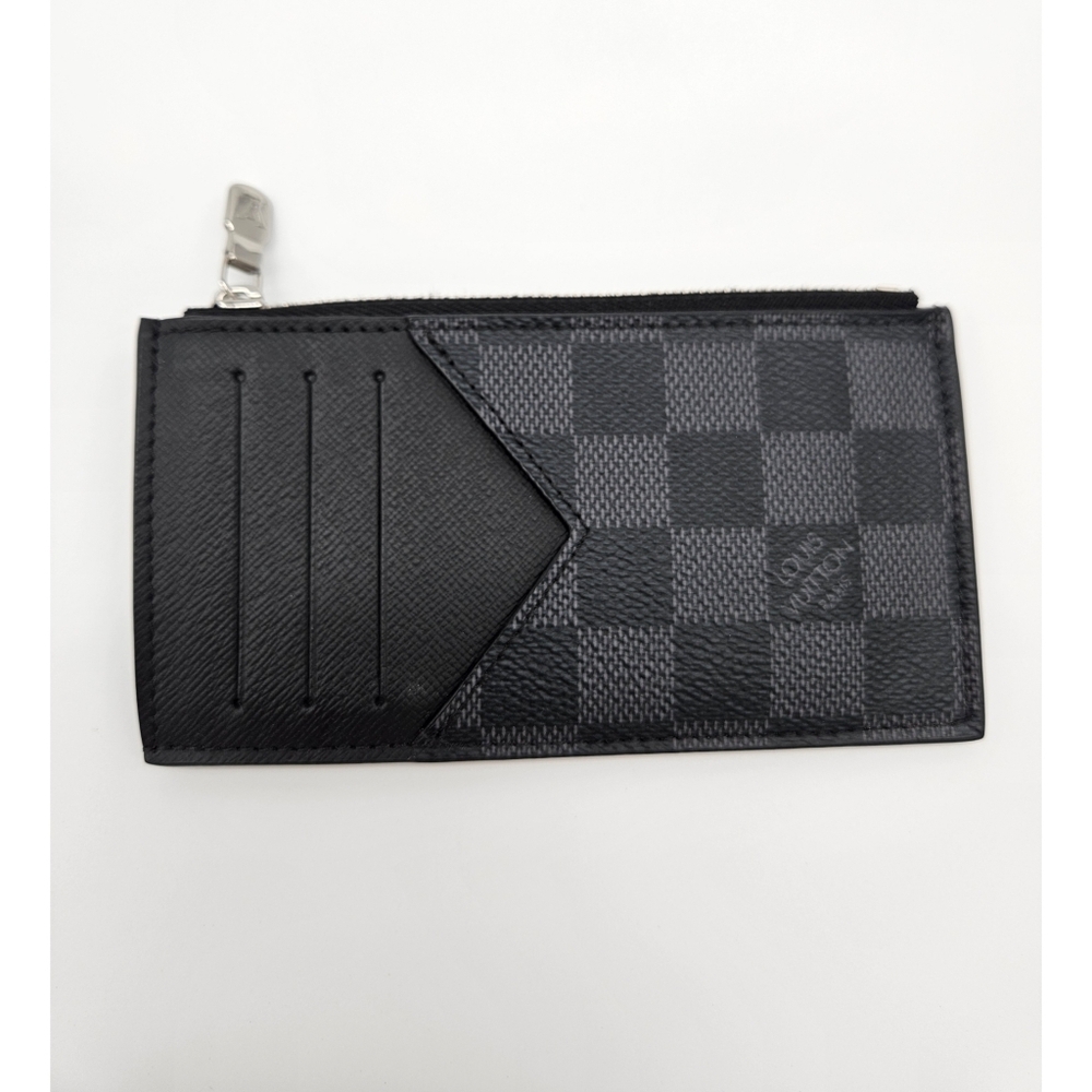 Authentic Louis Vuitton Damier Graphite Coin Card Holder #4184M